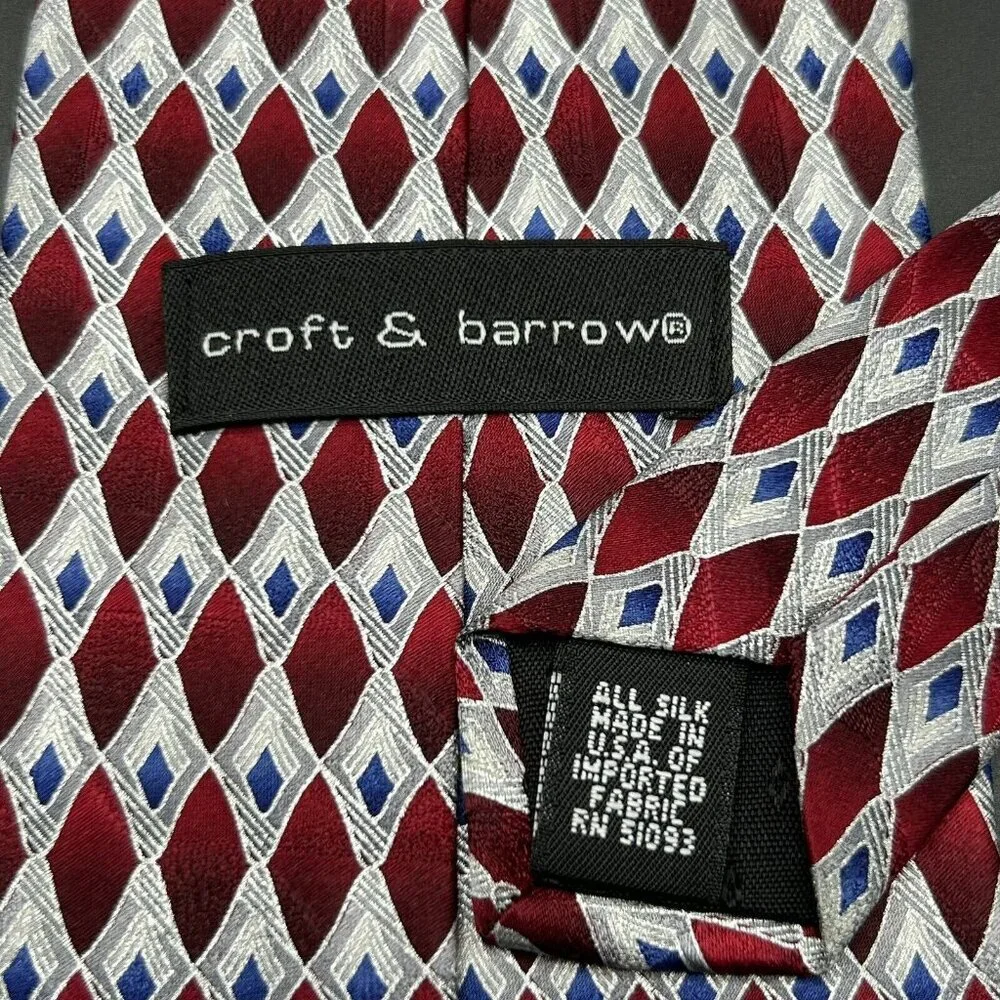 Lot of 4 Men's Neck Ties Silk Blue Silver Gray Red Croft & Barrow Van Heusen
